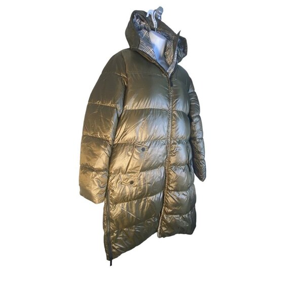 French Connection Hooded Puffer Coat Black Front Zip & Snap Pockets Size Large - Picture 3 of 9